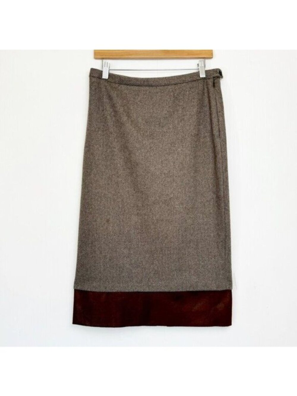 Michael Kors Womens Wool Blend Pencil Skirt Brown Hem Size 12